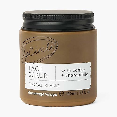 UpCircle Exfoliante facial de café, mezcla floral para pieles sensibles, 3.5 onzas, manzanilla, manteca de karité, coco + aceite de rosa mosqueta,