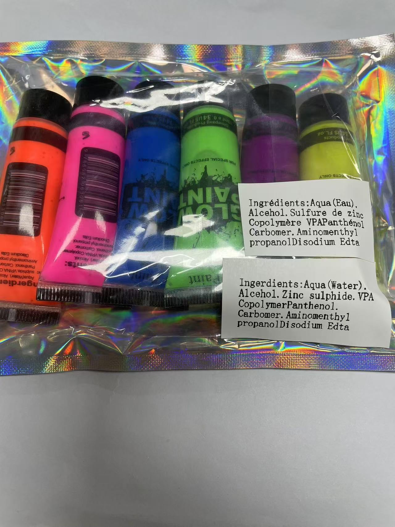 Juego de 6 piezas de pintura corporal que brilla en la oscuridad, pintura con purpurina para el cuerpo, polvo brillante, suministros de fiesta de neón, kits de resaltadores faciales para 8