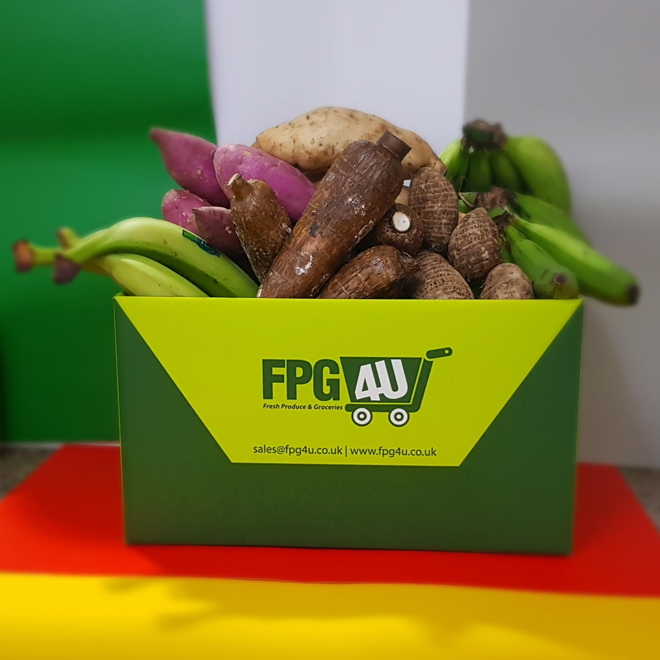 African Veggies Box Combo 2-1KG Cassava, 1KG Matoki, 1KG Green Plantain, 1KG Eddoes, 1KG Red Sweet Potatoes, 1KG White Sweet Potatoes || £25.99