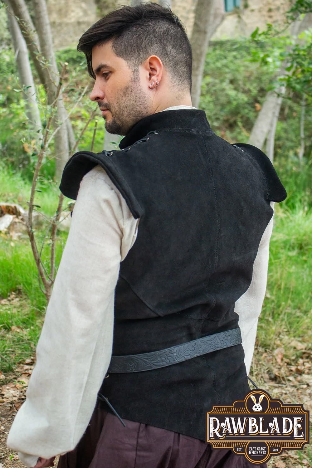 Diego Jerkin medieval de cuero dividido para hombre, túnica de cuero y chaleco de armadura, disfraz de pirata renacentista, chaleco sin mangas para feria y cosplay
