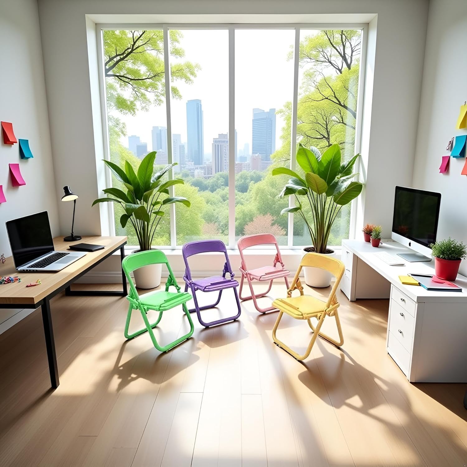 4Pcs Foldable Mini Chairs - Cute Tiny Folding Phone Holders, 1:6 Scale Miniature Furniture, Cell Phone Stands - Image 2