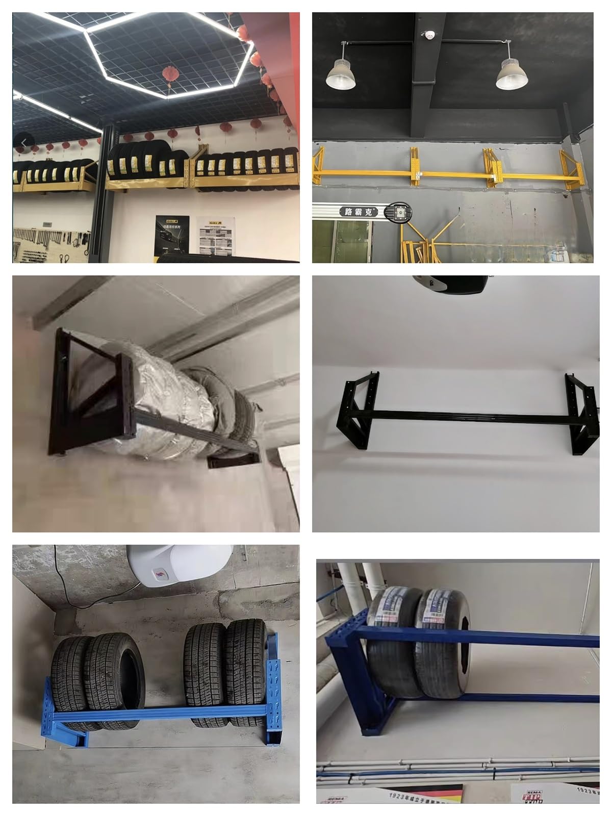 Generisch Robustes, wandmontiertes Reifenregal – 150 cm (59 Zoll) Reifenaufbewahrung für Garage, Garten, Lagerhalle und Autowerkstatt – Bietet Platz für 5 Reifen, langlebiger Blauer Reifenorganizer