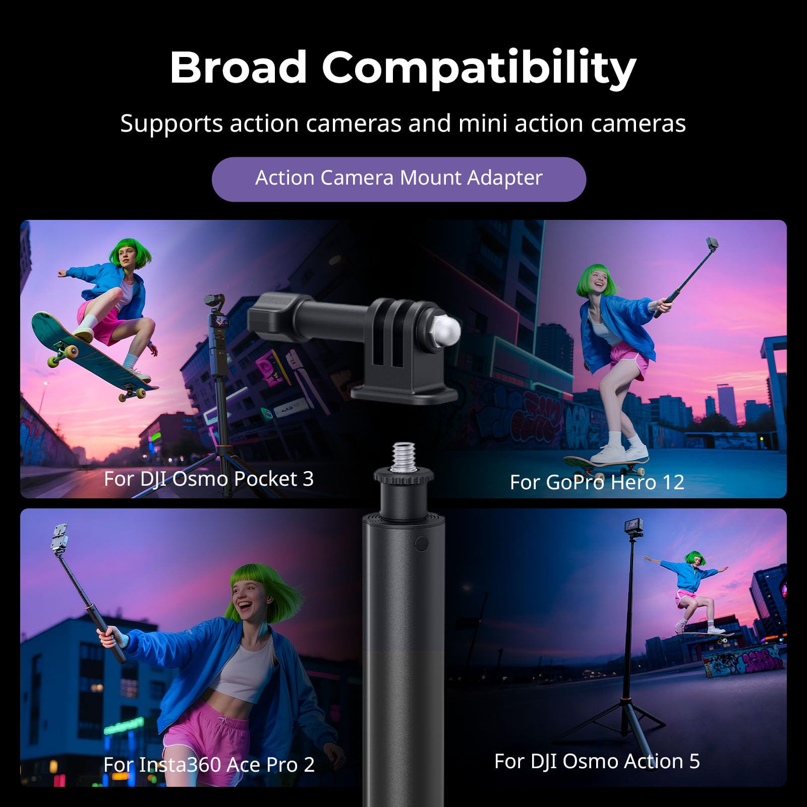 SmallRig 59" Treppiede Selfie Stick per Hero 12/11/10/9, per DJI Action 4/5 Pro, Invisibile per Panoramica per Insta360 X4/X5, Asta di Prolunga con Impugnatura Regolabile per Action Camera 5284