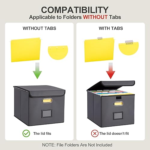 Vista 25 de Caja de archivos plegable con tapa y deslizador de plástico, organizador de documentos colgantes para oficina/hogar, 14.96 x 12.6 x 10.83 pulgadas