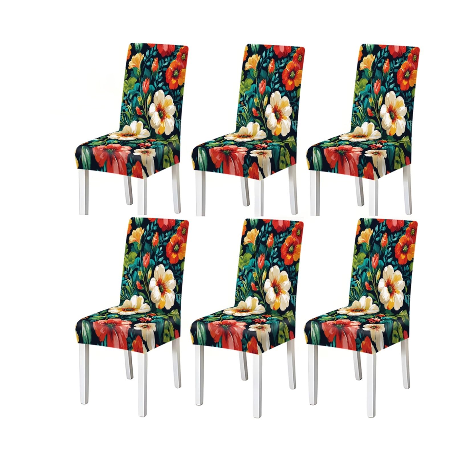 KXUAUV Vibrant Tropical Colorful Floral Print Stretch Dining Chair Covers, 2/4/6 PCS For Home Kitchen Party Seat Protectors for Restaurant Hotel Party(6PCSChair cover)