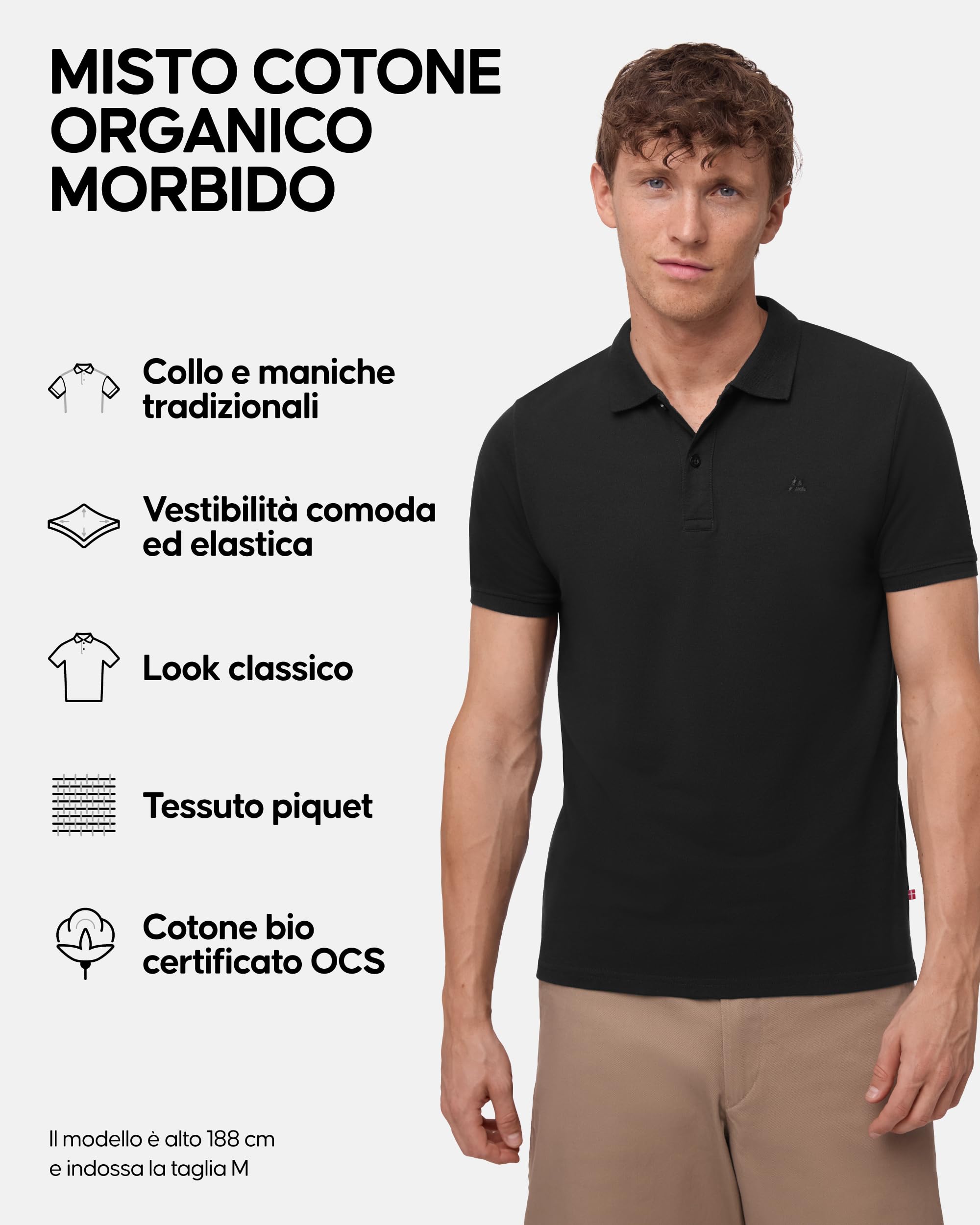 DANISH ENDURANCE Maglietta Polo Uomo Manica Corta in Cotone Biologico Premium, Polo T-Shirt Uomo, 1 o 2 Paia