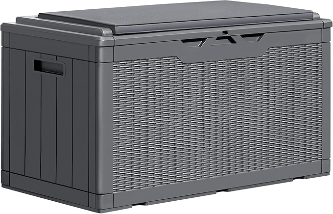 GUNJI 100加仑户外储物箱（水灰色）可锁防水防紫外线