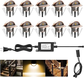 LED Deck Light IP67 Warm White Bronze Step Stair Pathway 10 Kit | IP67 warm white recessed deck light, 20mm hole, 304 stainless, 12V, 50,000hrs detachable for stair, pathway & garden decor