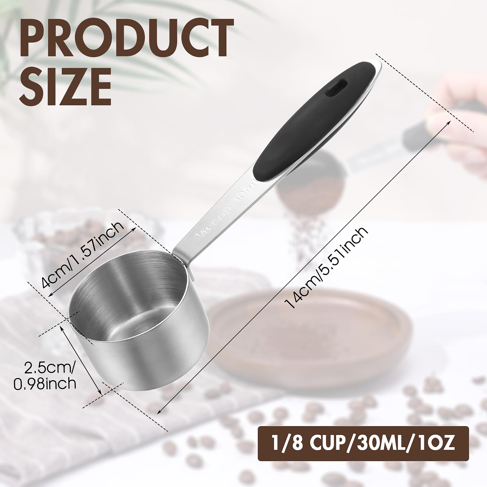 2Pcs 1/8 Cup Measuring Cup, Stainless Steel Coffee Scoop, 2 Tbsp
