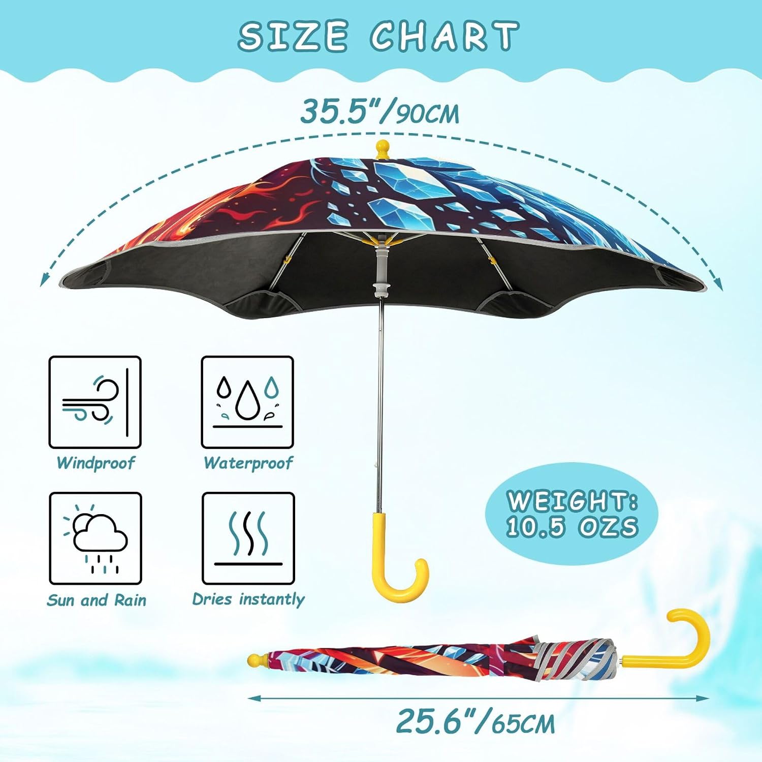 ALAZA Horse Fire & Ice Kids Umbrella for Girls Boys Toddler Children Rain & Sun Umbrella