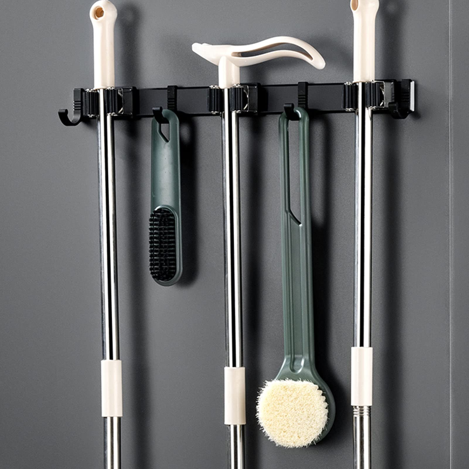 Soporte Autoadhesivo for Escoba de fregona, Estante for Escoba de Montaje en Pared, Soporte for fregona, Organizador de Escoba de Aluminio Espacial for jardín, Cocina, baño, lavandería