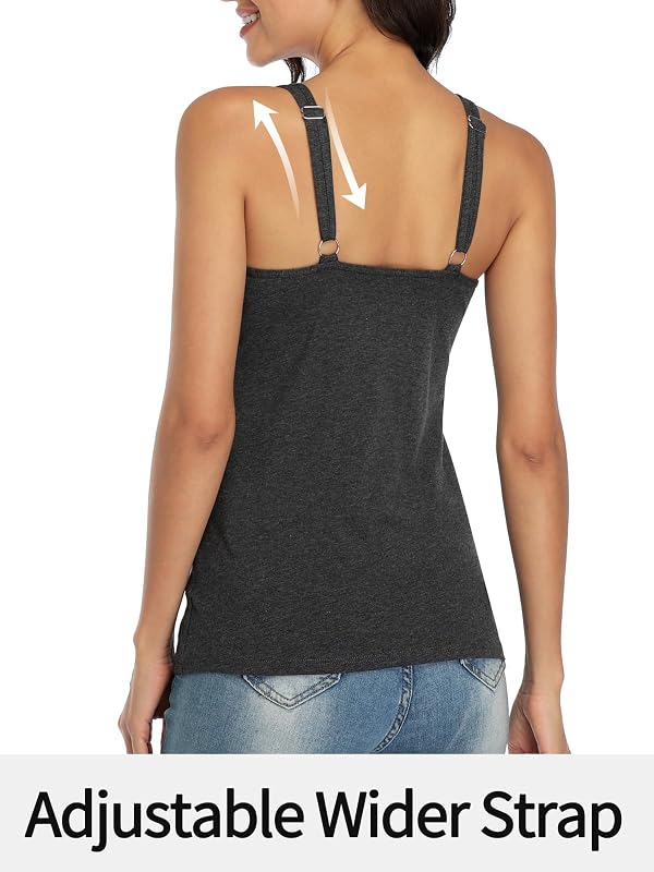 V FOR CITY Womens Camisole Shelf Bra Camis with Wide Strap Summer Casual Basic Tank Top Gray L image 5