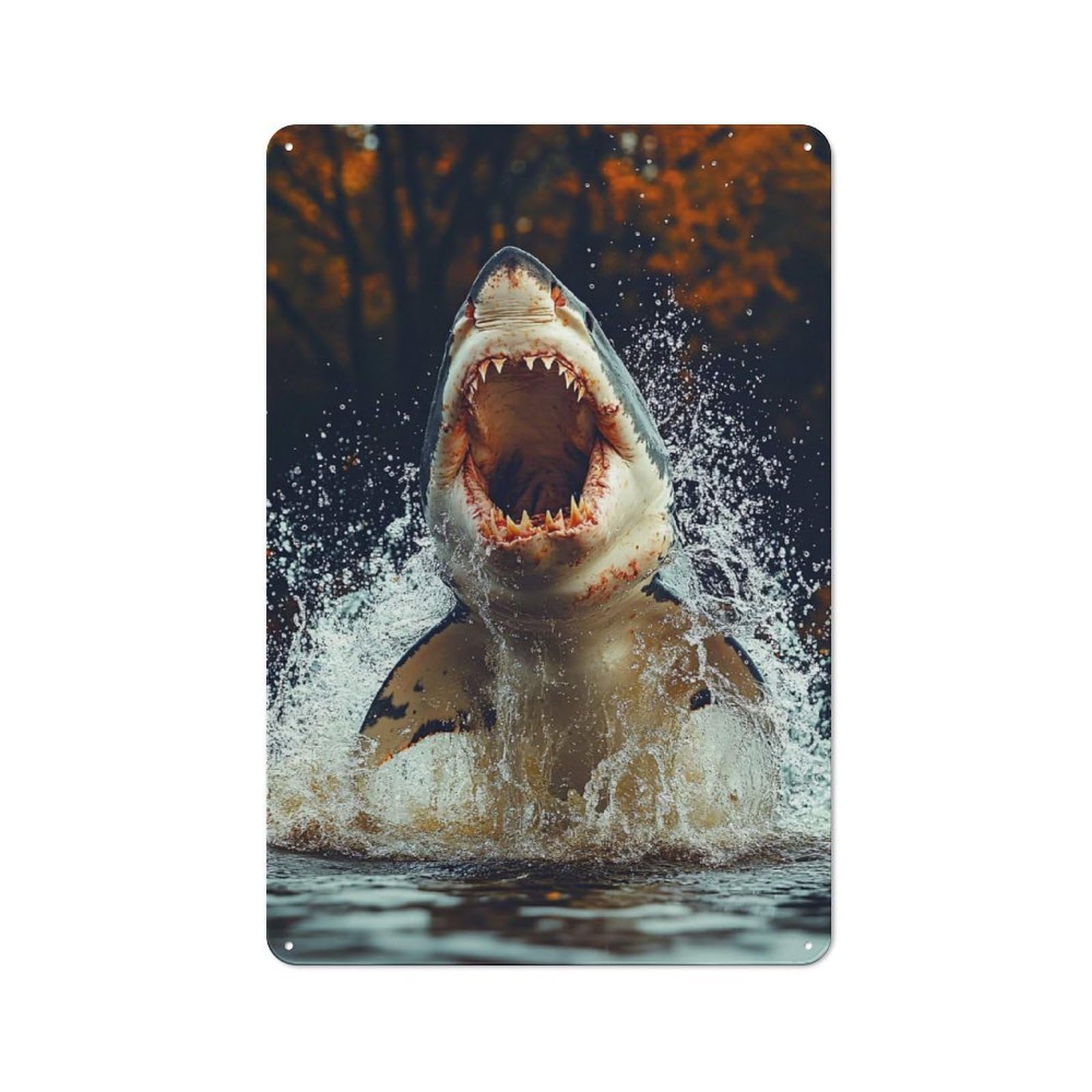 Junmoney Style-21 Classic Great White Shark Breaching Water Metal Sign 30X20cm, Classic Pub Decor For Diner, Restaurant, Shed Or Kitchen
