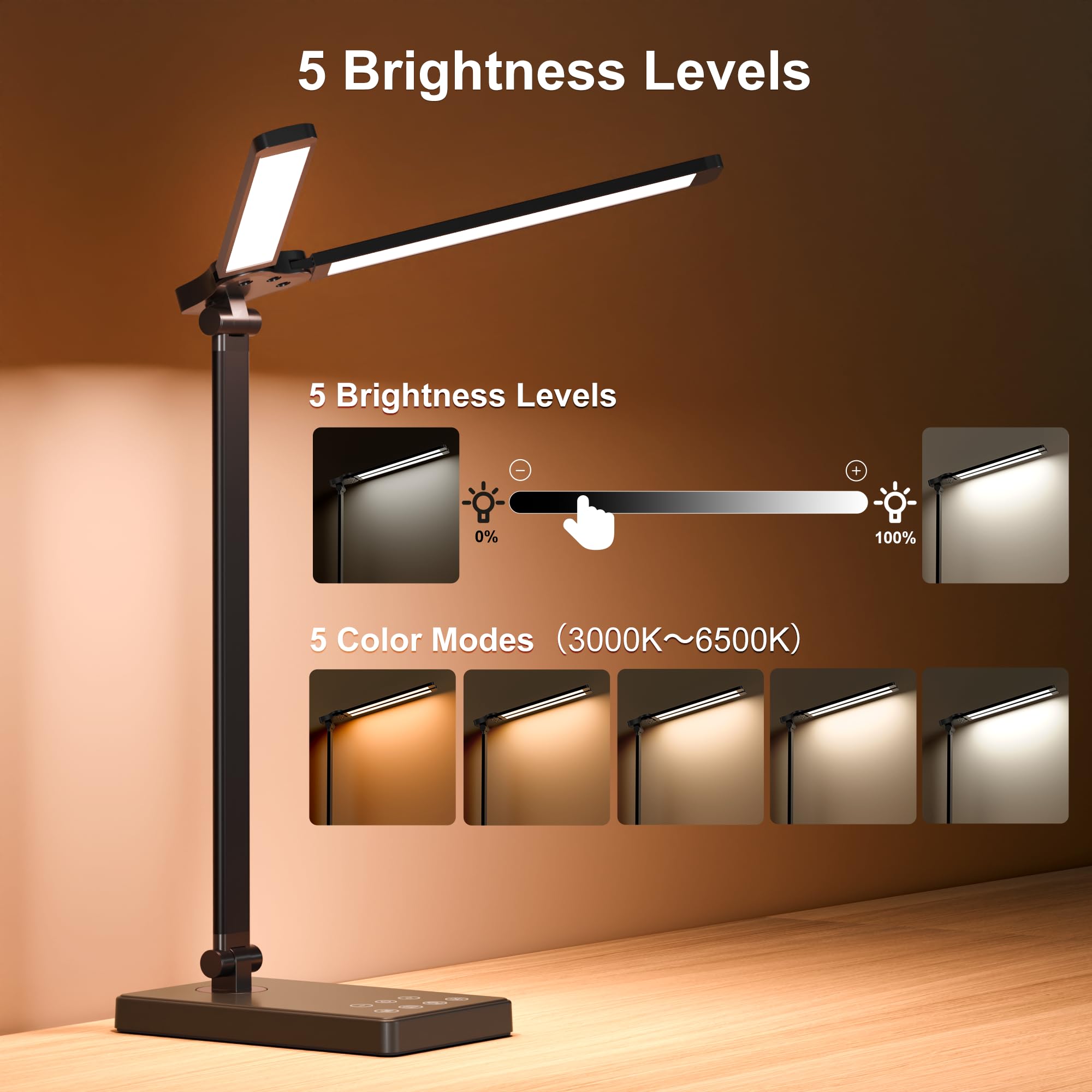 BAOZILY Lampada da Scrivania LED Lampada da Tavolo Dimmerabile per Protezione Degli Occhi, con Timer da 45 minuti, 5 Colori e 5 Livelli di Luminosità per Ufficio, Cameretta