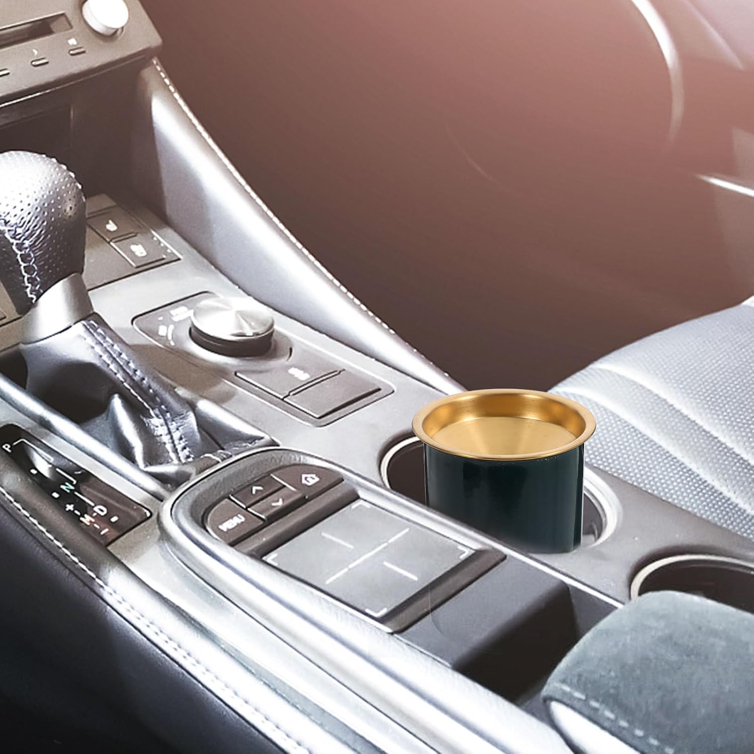 GLEAVI Portable Stainless Steel Car Ashtray with Lid, Green Funnel Design, Easy to Clean, Fits Car Cup Holders, Office, Home, 4.33X3.34 Inches