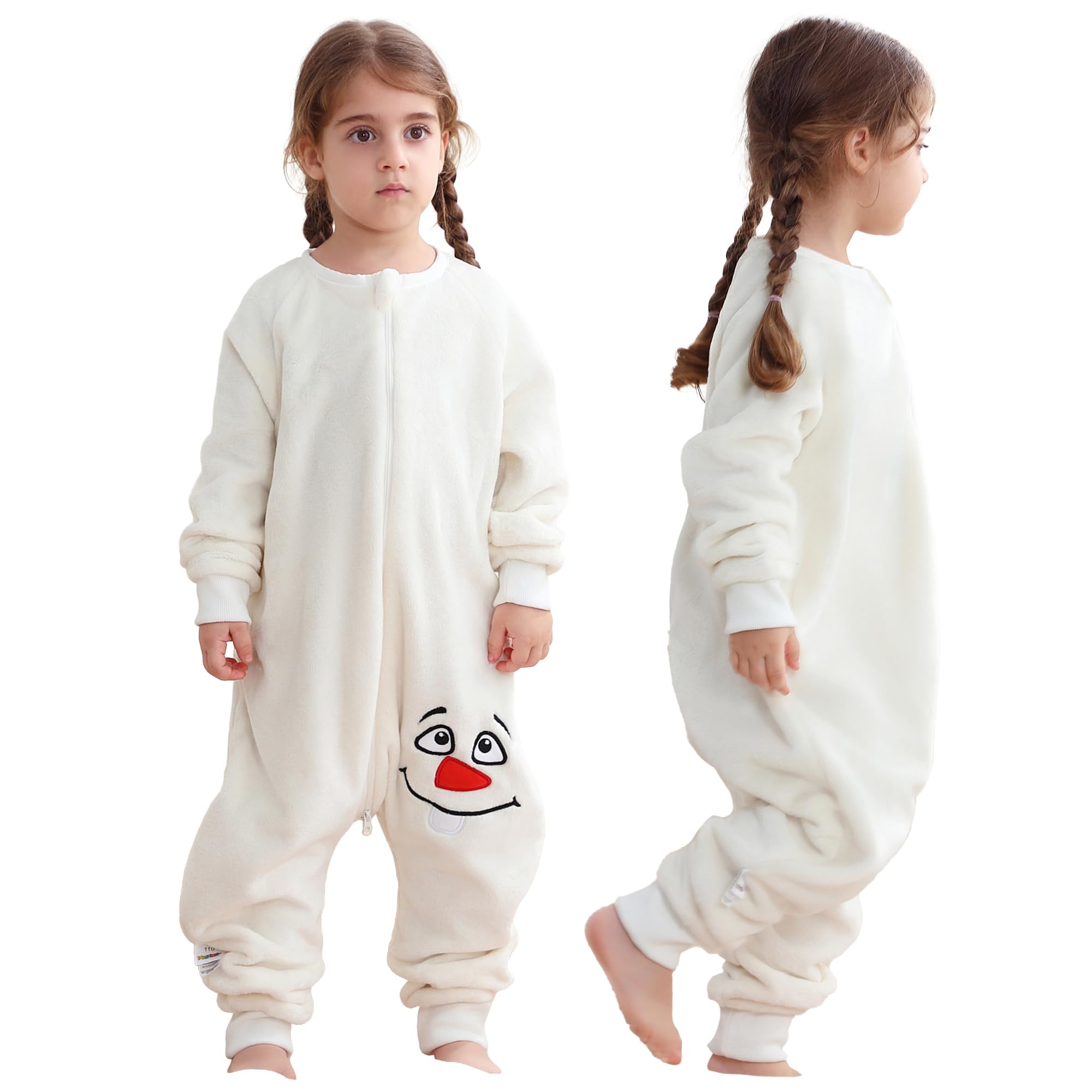 HAHASHOW Flannel Sleeping Bag with Legs for Baby 6-7 Years, Snowman