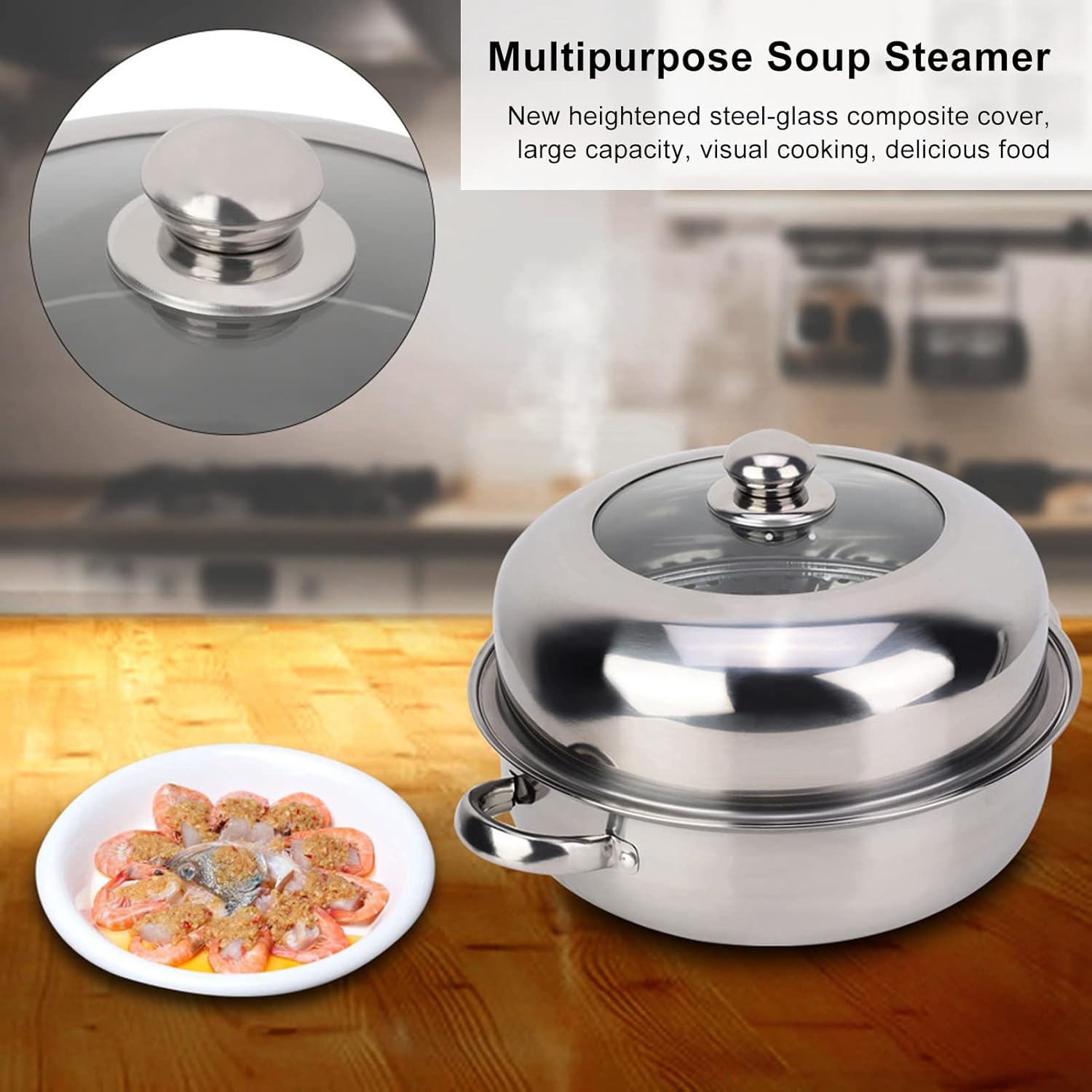 Steamer Pot, 28Cm Stainless Steel Steamer Pot Single Layer Stockpot Hotpot Food Steamer Pot Cookware Household Cooking