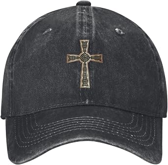Celtic Cross Washed Cotton Baseball Cap,Low Profile Adjustable Dad Hats,Black