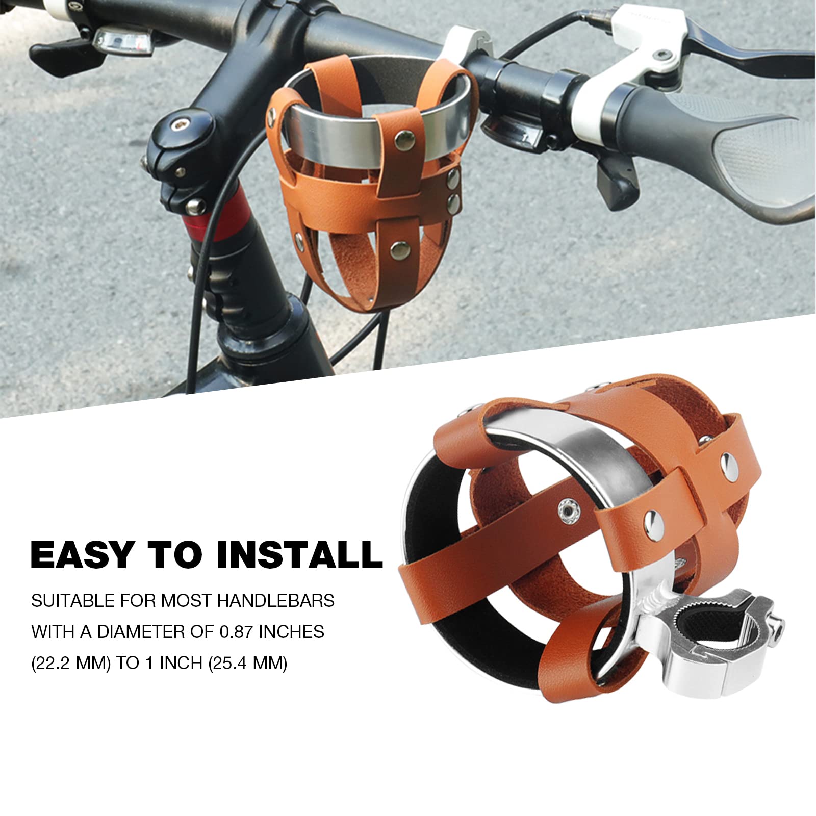 Vintage Leather Bike Cup Holder - Adjustable Drink Holder For Bicycles, Wheelchairs & Scooters