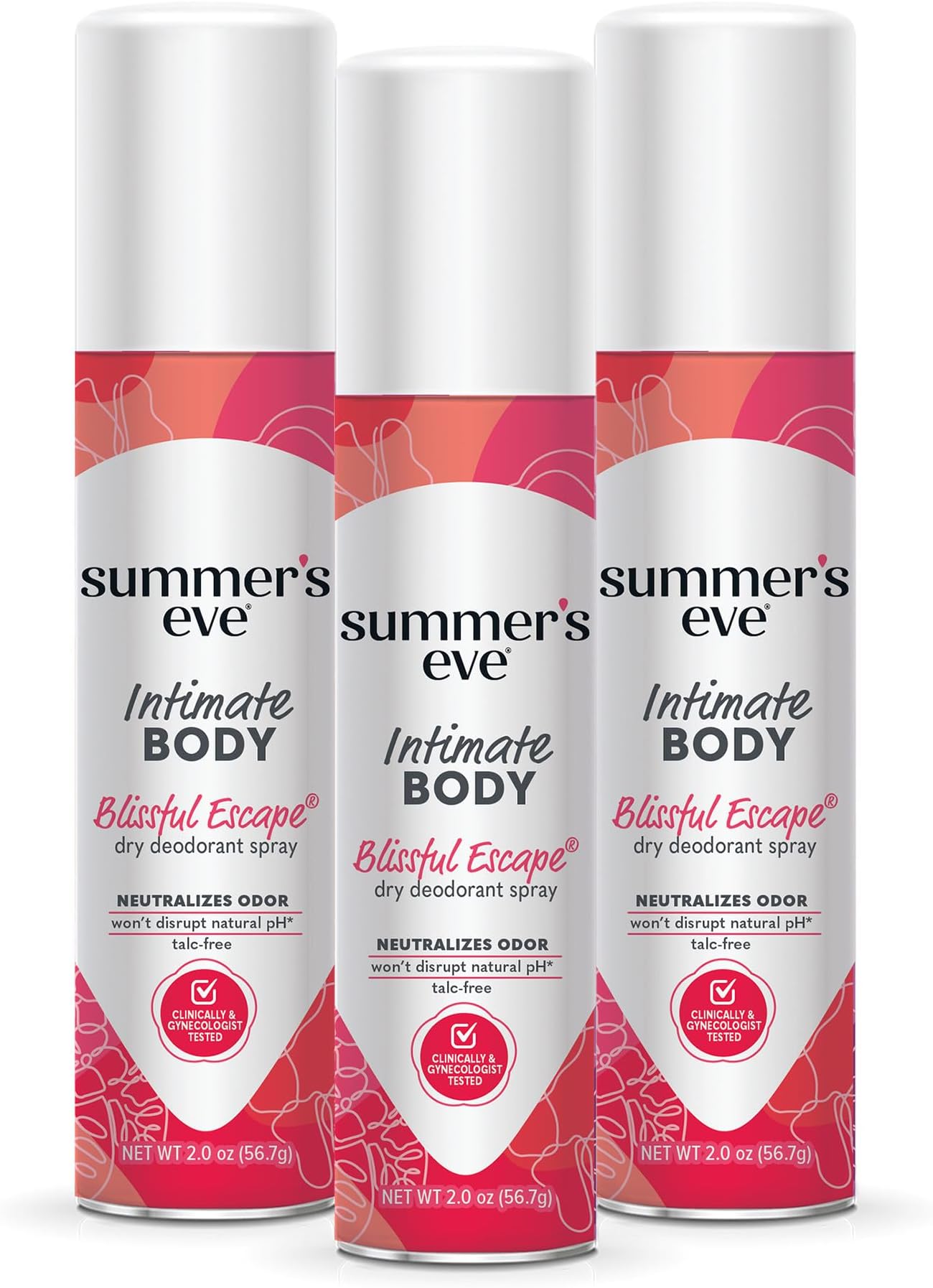 Blissful Escape Daily Feminine Spray with Talc-Free, Odor-Neutralizing and Moisture-Absorbing Formula, 2 Oz, Pack of 3