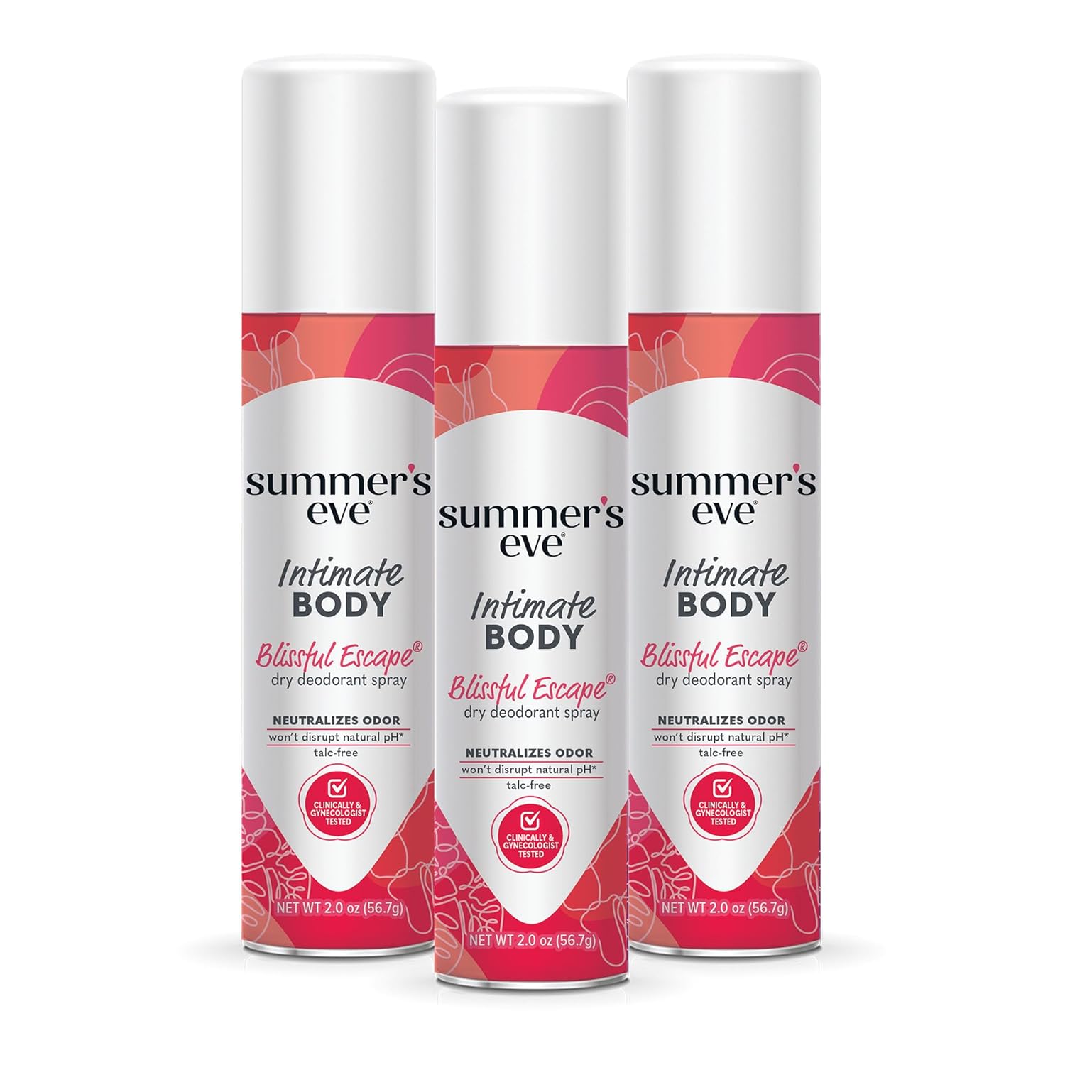 Summer's Eve Blissful Escape Talc-Free Feminine Spray, Odor Neutralizing pH-Balanced, Moisture Absorbing, 2oz Pack of 3