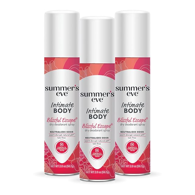 Summers Eve Blissful Escape Daily Feminine Spray with Talc-Free Odor-Neutralizing and Moisture-Absorbing Formula 2 Oz Pack of 3
