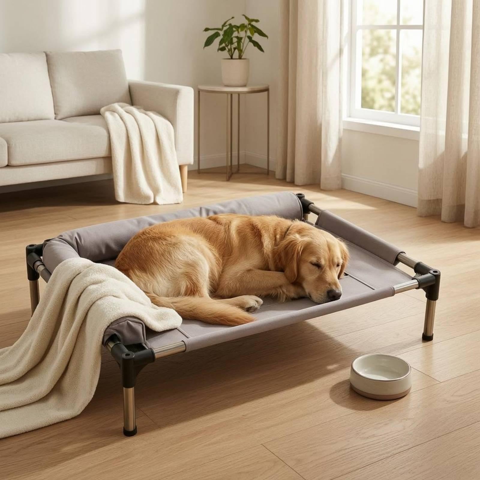 Cama Elevada para Perros con Tejido Resistente Base Antideslizante Hamaca Ventilada Y Cojín Lavable Adecuada para Gatos Y Perros en El Hogar Exteriore