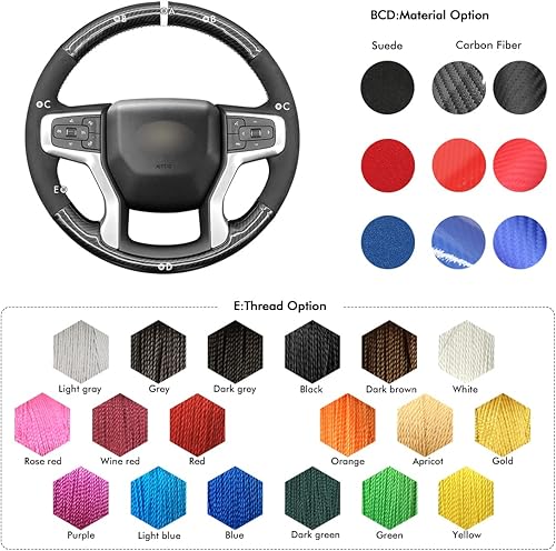 Vista 21 de MEWANT Funda de volante para Chevy Silverado 1500 / Silverado 2500/3500/Blazer/Suburban/Tahoe - Cuero negro