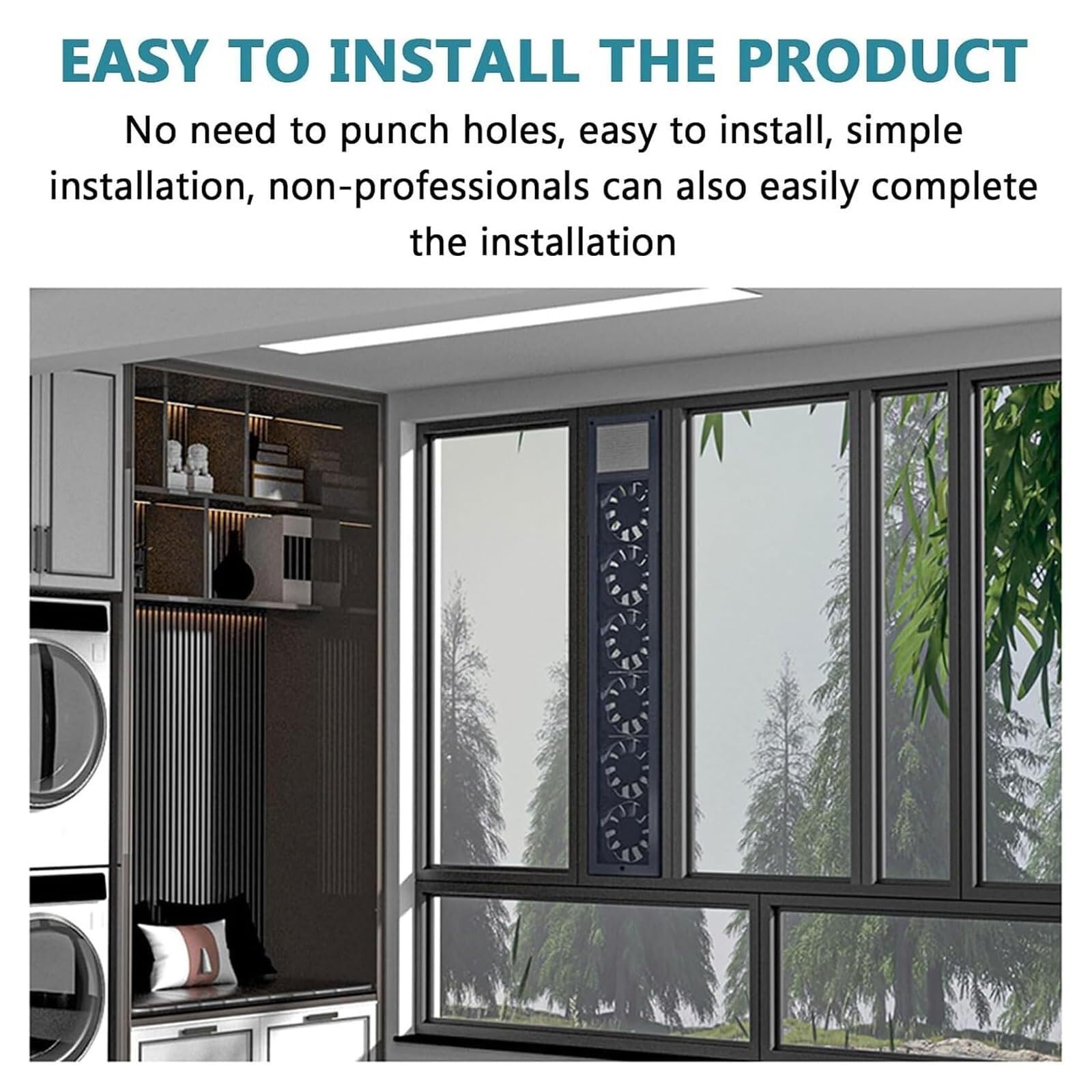 Ventilador Vertical De Ventana，Extractor Para Ventana Corredera，Volumen De Aire Ajustable，Instalación Retráctil Sin Perforar 53-120cm，2800RPM Para Dormitorio Cocina Oficina Baño(Black,81-120cm)
