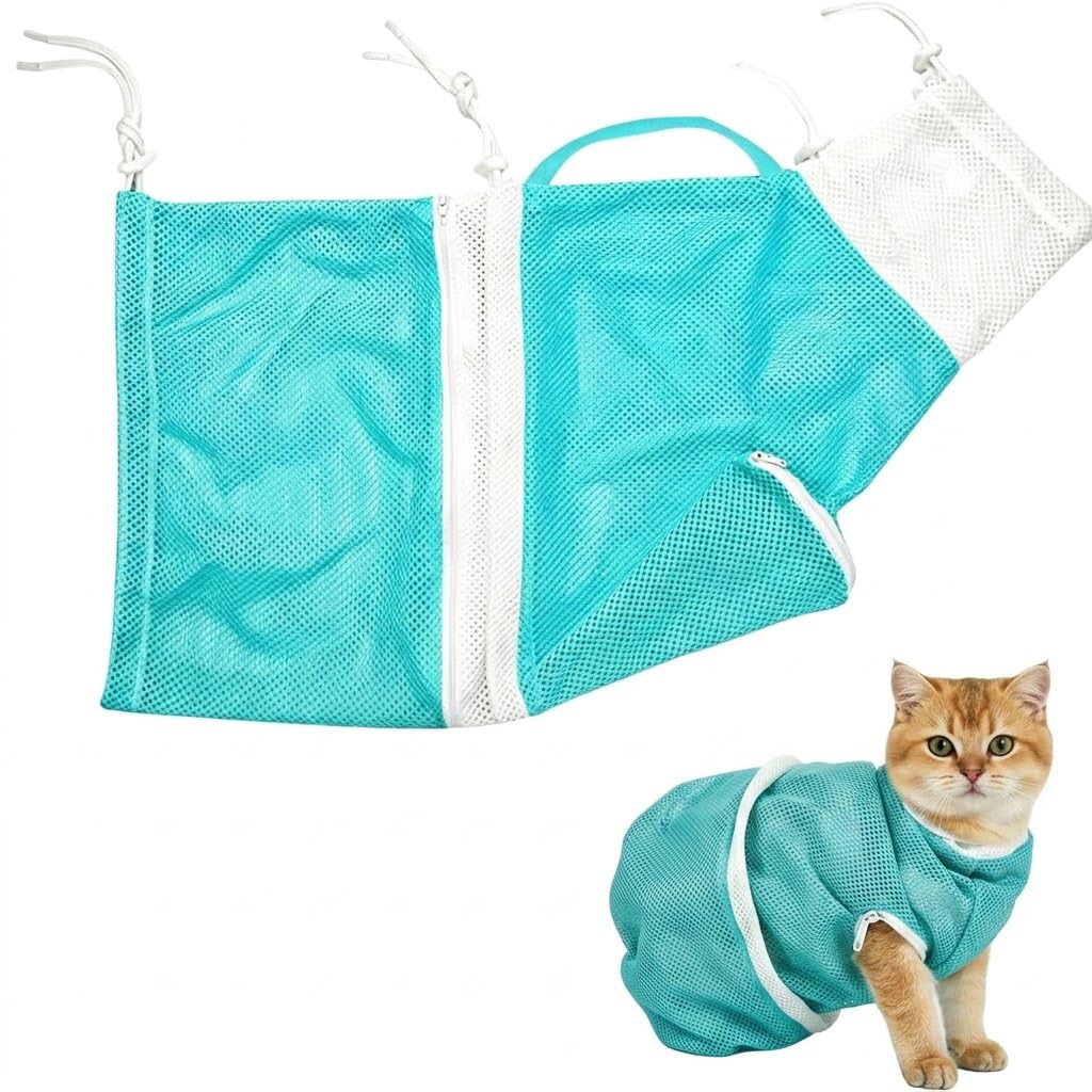 Cat Bathing Bag, Adjustable Breathable Mesh for Safe Grooming and Nail Care