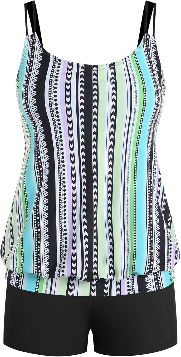 ZAFUL Two Piece Tankini Swimsuit for Women Tummy Control Bathing Suit with Boy Shorts Blouson Swimwear - Image 3