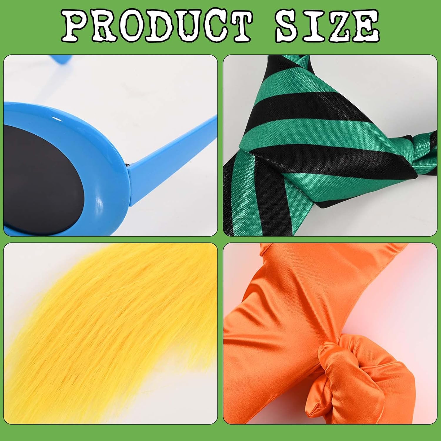 6 Pcs Halloween Book Character Costume Accessories Glasses Long Gloves Pink Plush Brooch Striped Tie Mustache and Eyebrows for Halloween Adult Men Cosplay Dress Up Outfits - Image 4