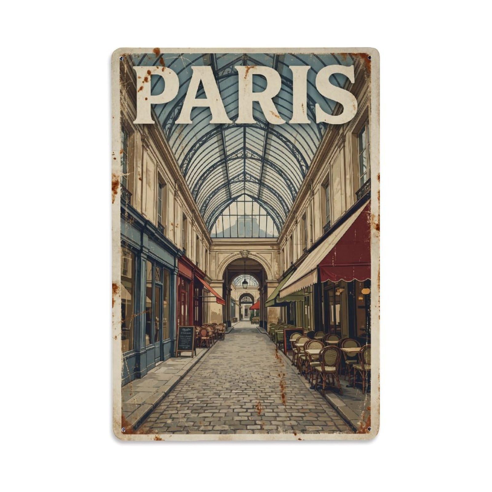 Vintage Travel Paris Cour Du Commerce-Saint-André Passage Rusted France Metal Tin Sign Plaque Wall Decor for Cafe, Club Bar, Office, Home Garden Metal Poster 8x12Inch