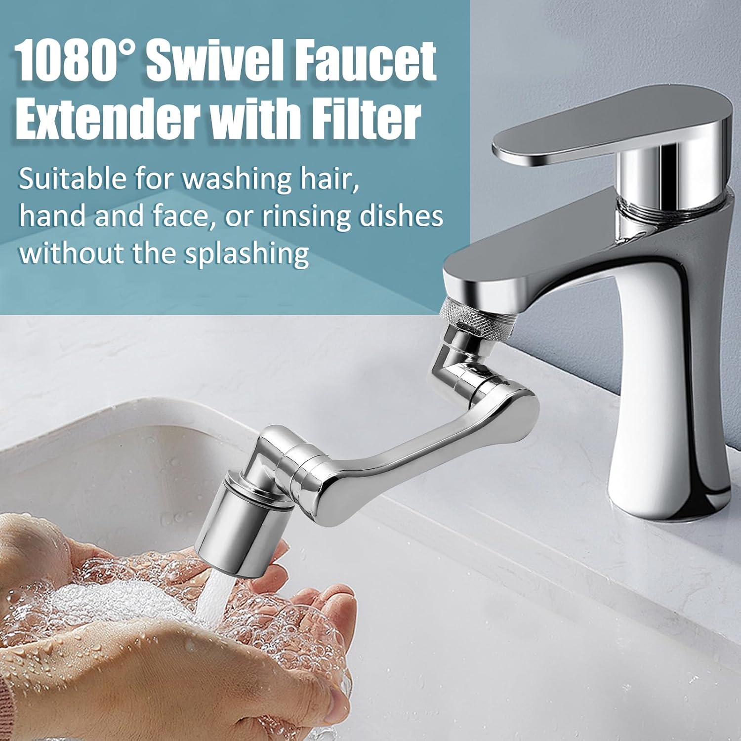 Biaungdo 1 Pack 1080° Swivel Faucet Extender, 2 Sprayer Modes Water Filter Extension, 360° Swivel Robotic Arm Faucet Aerator, Universal Multifunctional Sink Faucet Adapter for Kitchen & Bathroom