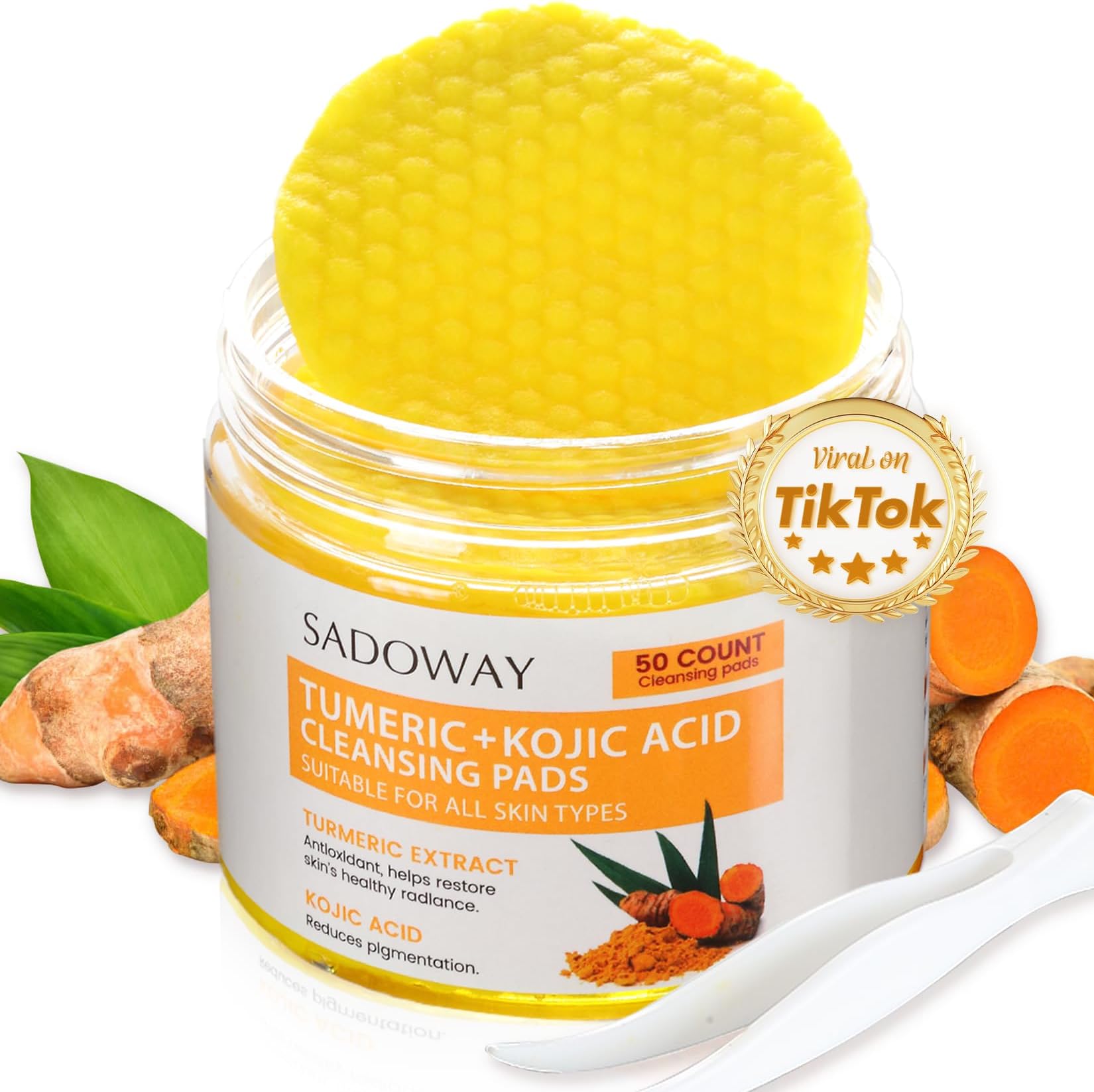 Turmeric Kojic Acid Cleansing Pads: 50PCS Turmeric Kojic Acid Pads Cleansing and Exfoliation Helps for Balance Skin Oil