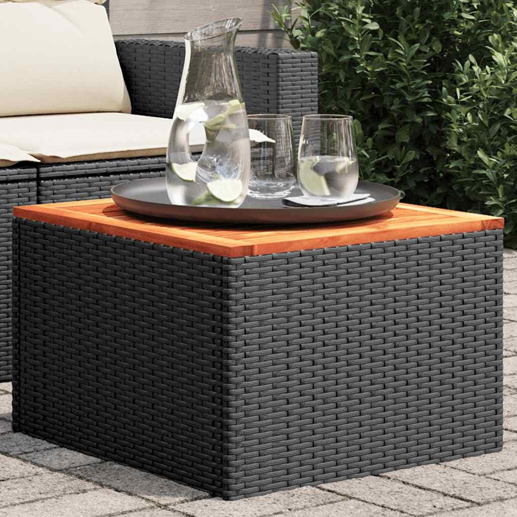 Mesa de jardín negra de ratán y madera de acacia 55x55 cm