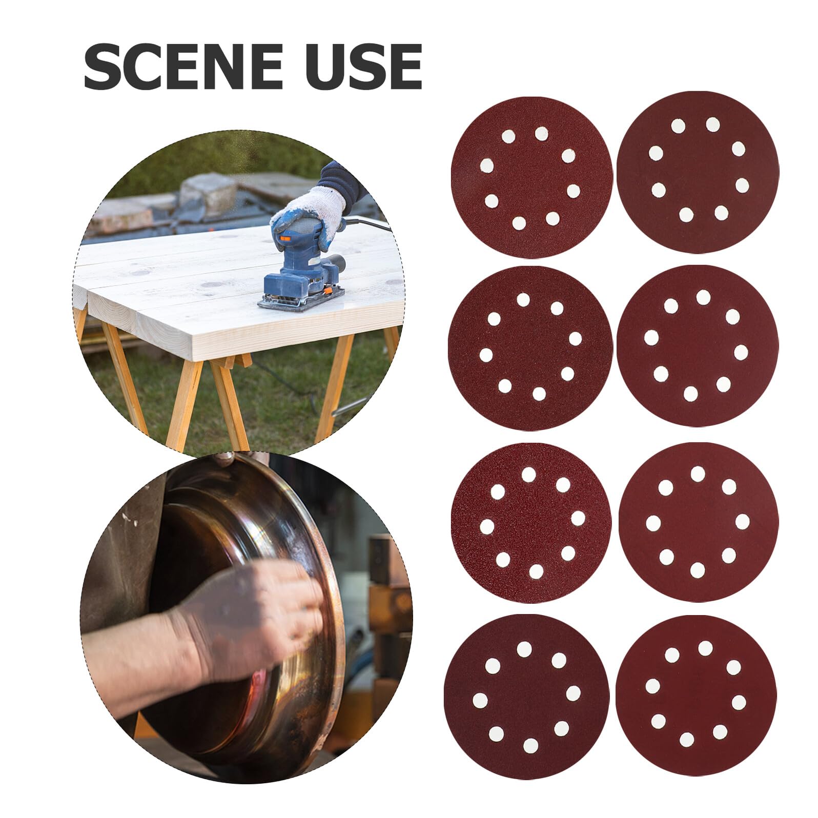 Juego de 80 Discos de Lija Redondos de 125 MM 8 Agujeros para Lijadora Orbital Papel de Lija Abrasivo en Grano Variado - Soporte de Sujeción para Lijado en Seco y Esmerilado