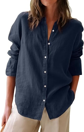 siliteelon Button Down Shirts for Women Oxford Shirt Cotton Dress Shirts Collared Long Sleeve Wrinkle Free Blouse Tops