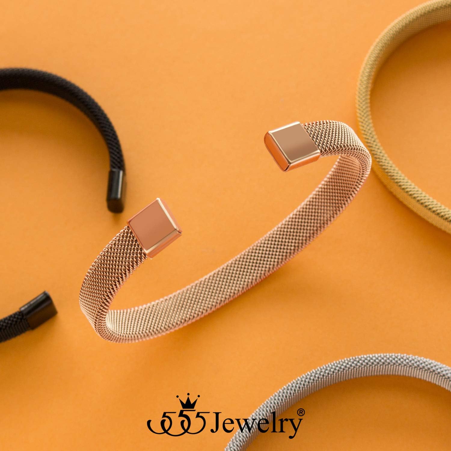 555Jewelry Unisex Stainless Steel Mesh Open Cuff Bangle Bracelet for Men & Women - Image 5