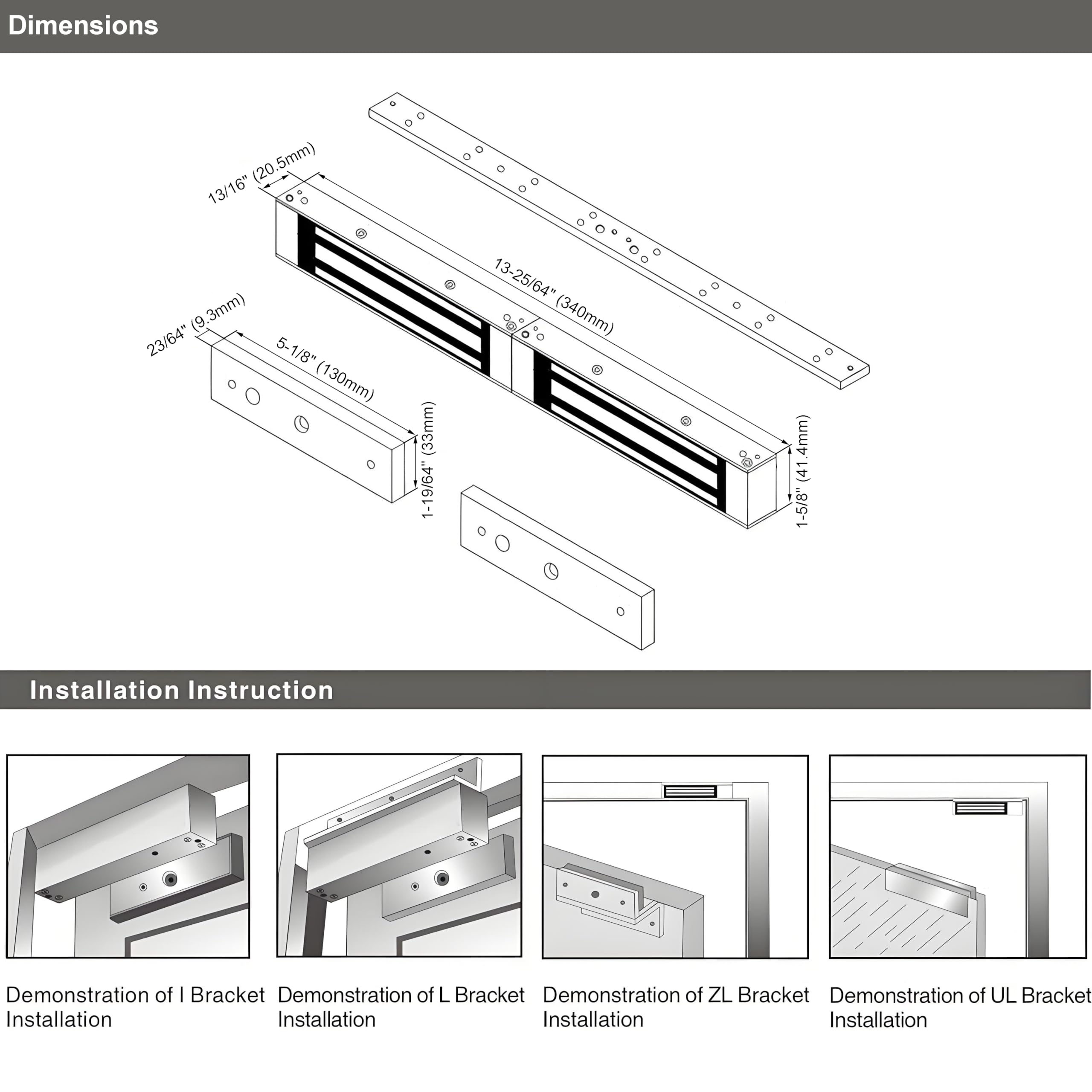 UHPPOTE Elektrischer Magnetverschluss Für Doppeltüren – 180 Kg Haltekraft, 12/24 VDC, NC-Modus, Für Holz-, Glas-, Metalltüren
