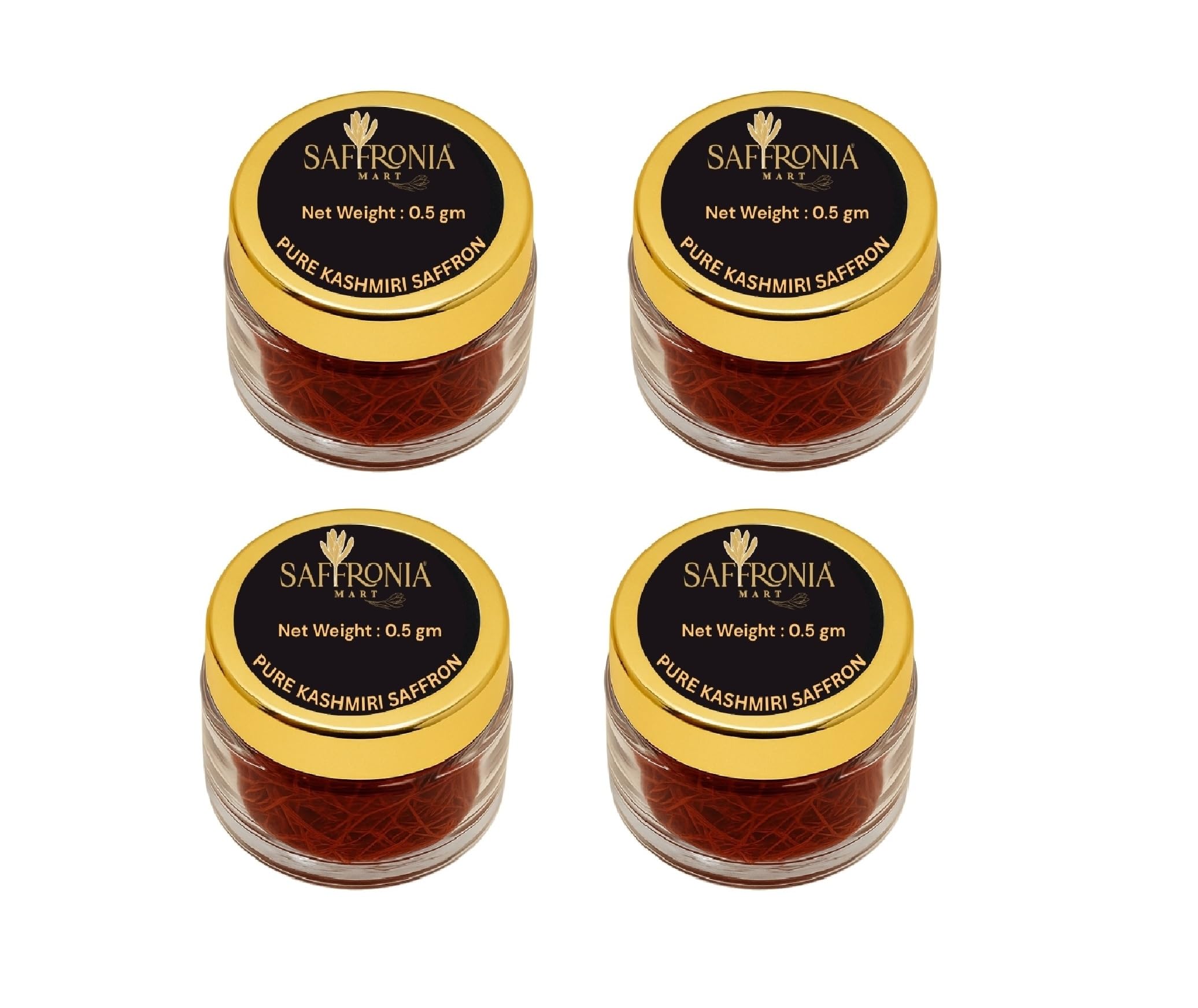 Saffronia Mart Kashmiri Mongra Saffron | A++ Grade Kesar | Premium & Natural | Ideal for Biryani, Tea & Desserts | FSSAI Certified | Airtight Packaging | Strong Aroma | 0.5gm - pack of 4
