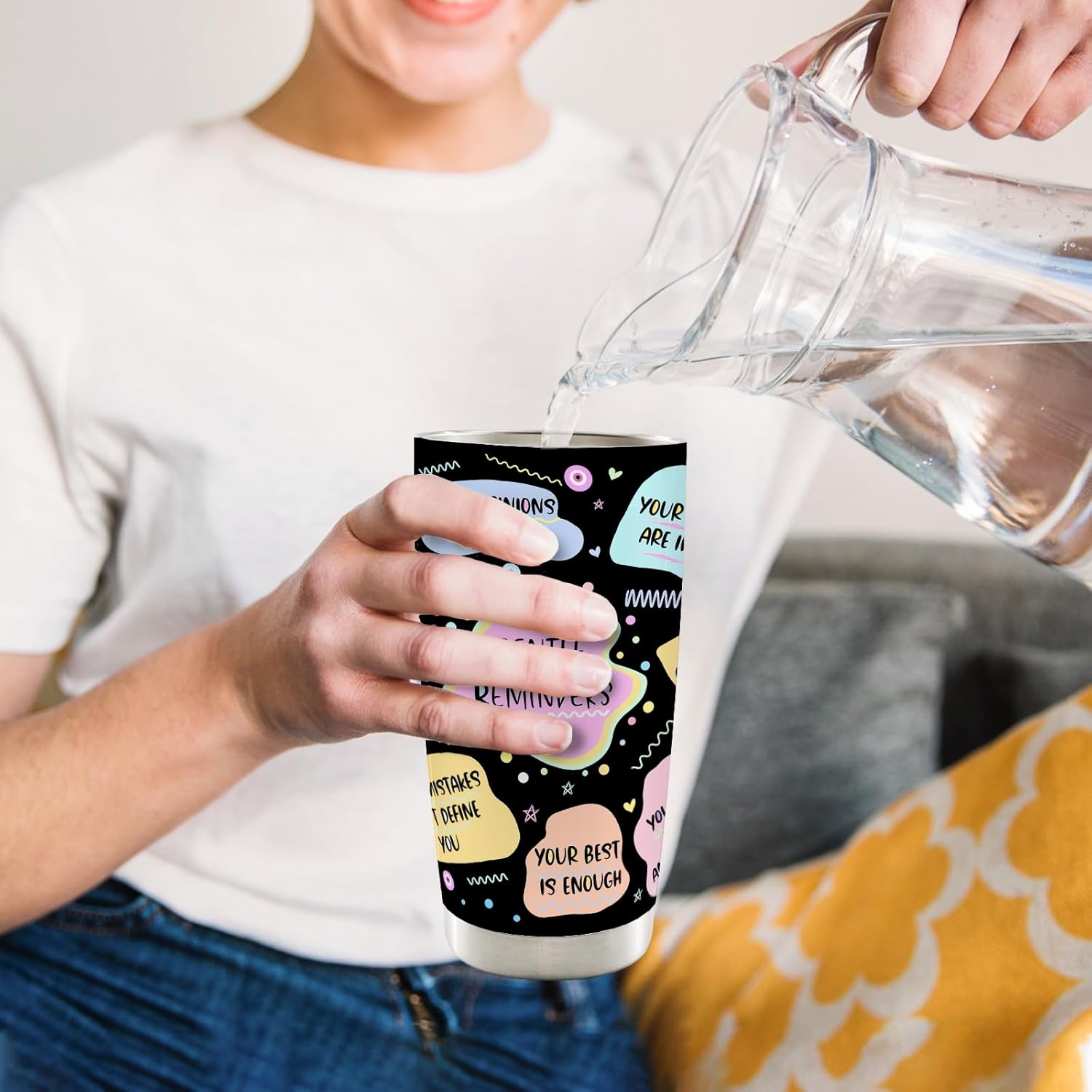 Mental Health 20oz Travel Coffee Mug Tumbler, Mental Health Positive Inspirational Gifts for Women, Daily Reminders Positive Affirmation Water Stainless Steel Tumbler with Lid and Straw - Image 4