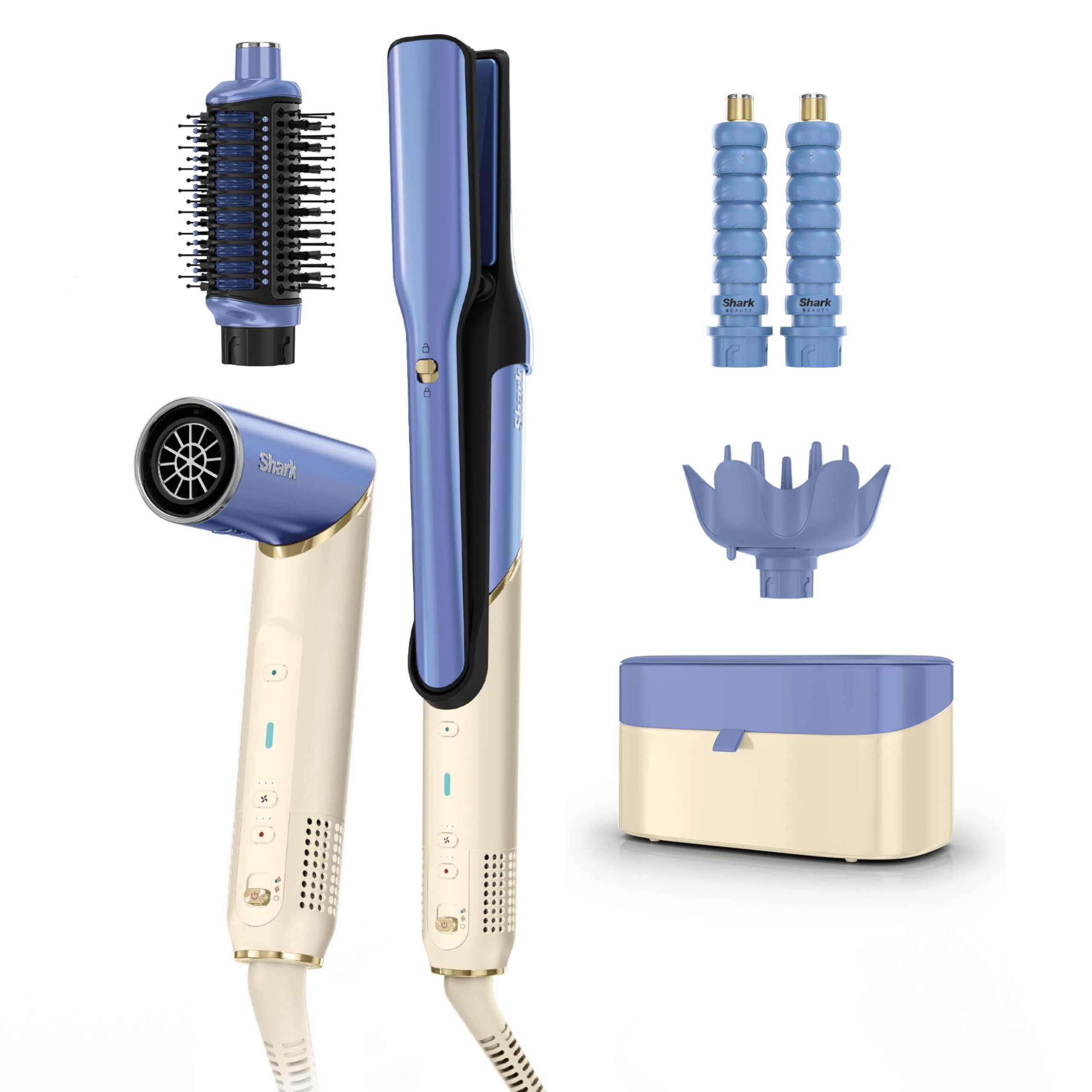 Shark Glam Multistyler, Seche cheveux avec séchage rapide, Brosse soufflante et volumisante, Lisseur cheveux, Avec boucleurs auto-enroulants, Sans dommage dû à la chaleur, Tous types de cheveux