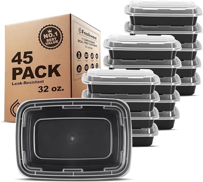 Freshware Meal Prep Containers [45 Pack] 1 Compartment Food Storage