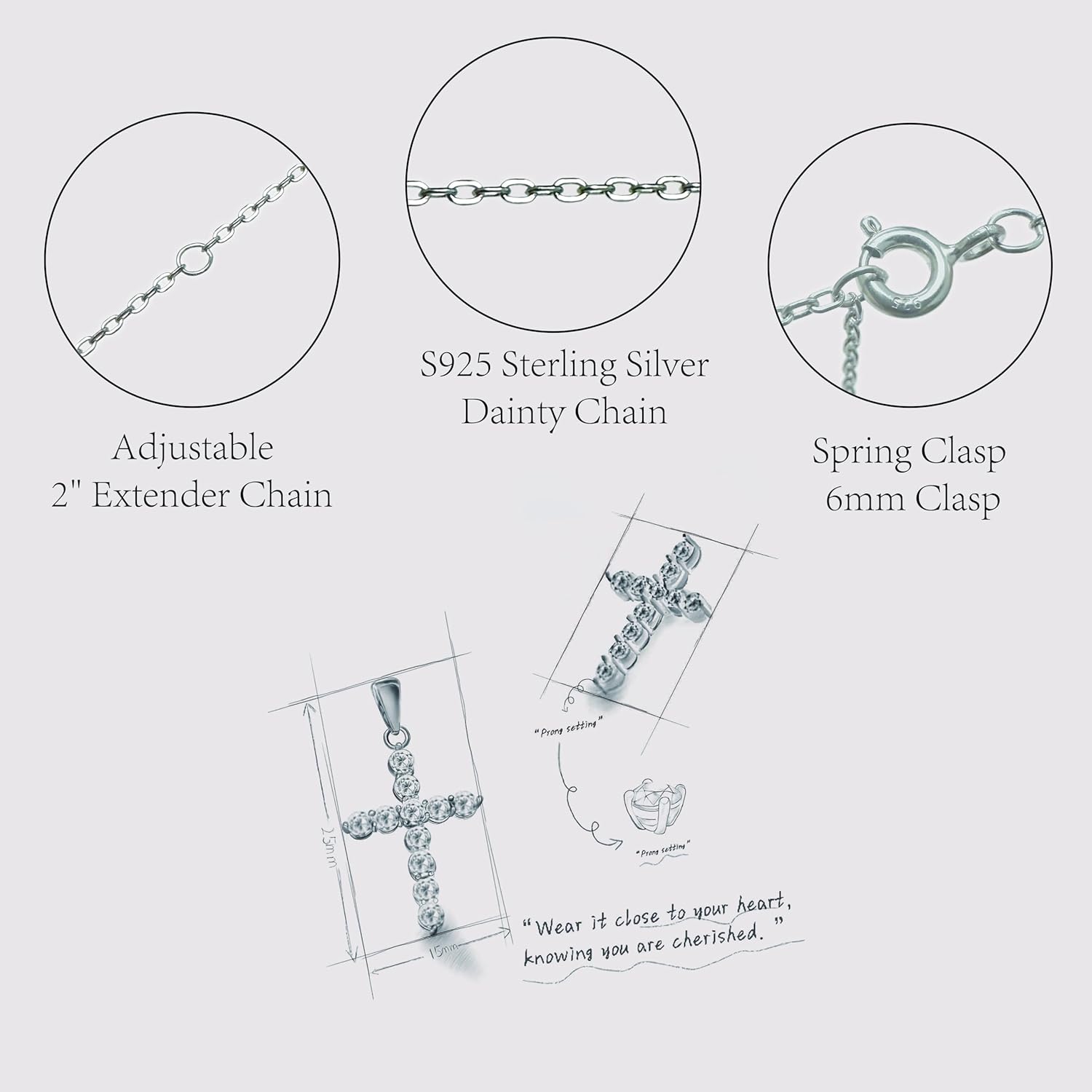 Silver Cross Necklace for Women, Handcrafted S925 Sterling Silver, 18K Gold, White Gold, or Cubic Zirconia Set Design, Dainty Cross Pendant Necklace Gift for Women Girls - Image 5