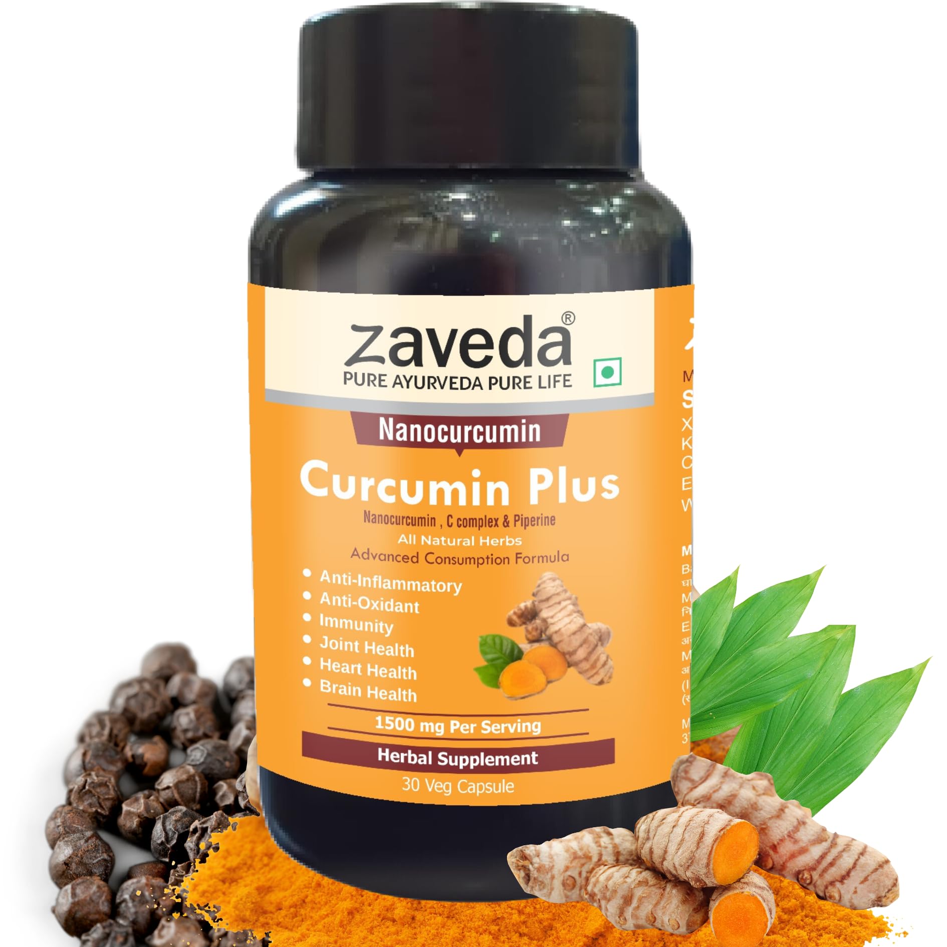 Zaveda Nano Curcumin Plus 1500mg|High absorption Pure Nano Curcumin | Turmeric & Black Pepper Extract | Ayurvedic | Antioxidant & Anti-inflammatory, Joint Support | 30 Veg Caps-image-10