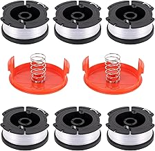 6 x Spool Wire Cutter Edging Compatible with Black and Decker Rotofil Blacke + 2 Lids + 2 Spring Spool of Wire Strimmer Replacement Model A6481 A6485 AF-100, Length 9.1 m, φ1.65 mm