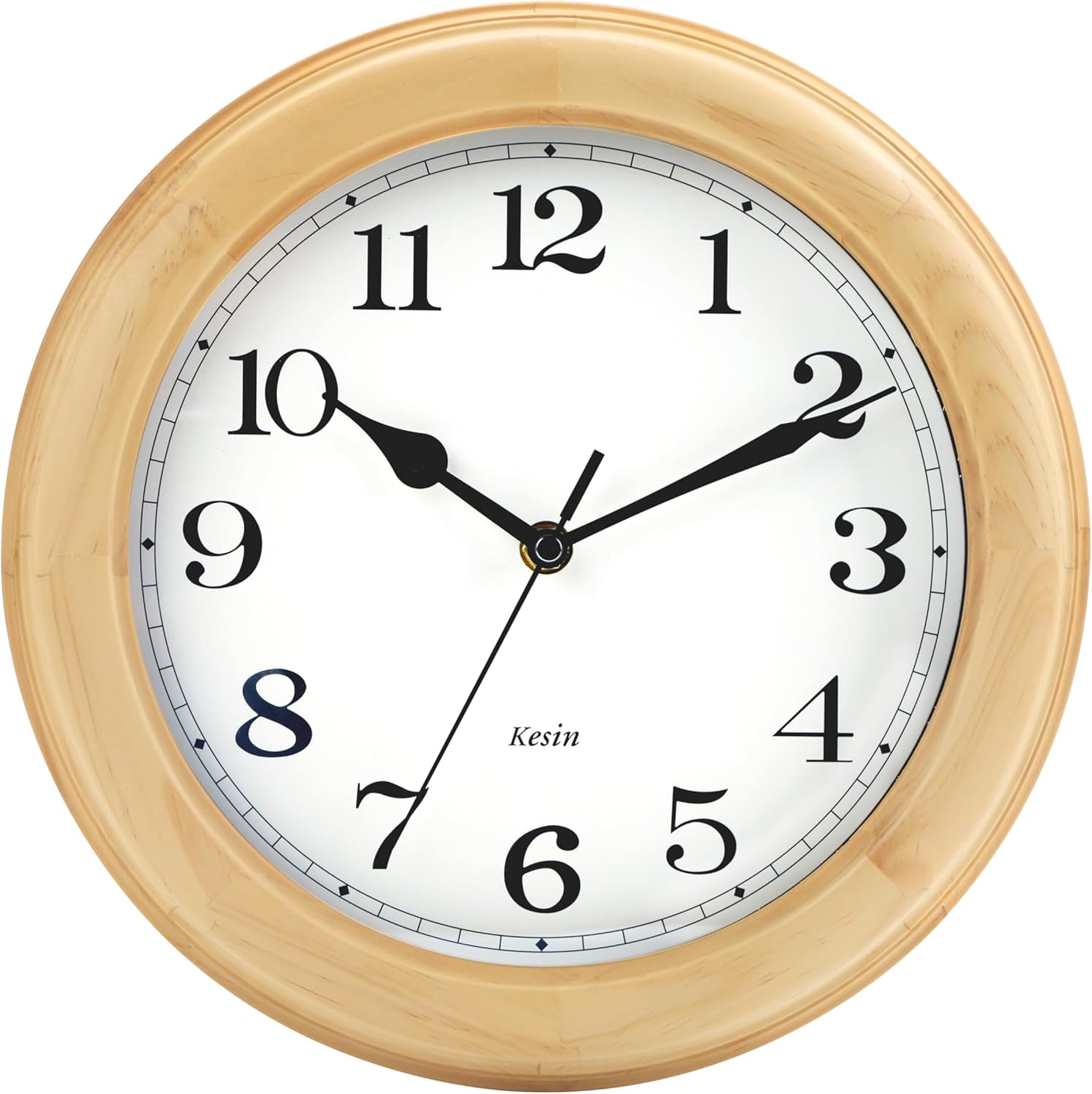 Wooden Wall Clock with Retro Design, 11 Inches Round Wall Clocks Battery Operated Silent Non-Ticking, Big Arabic Numerals, for Kitchen Living Room Classroom Gym and Pool, Brown