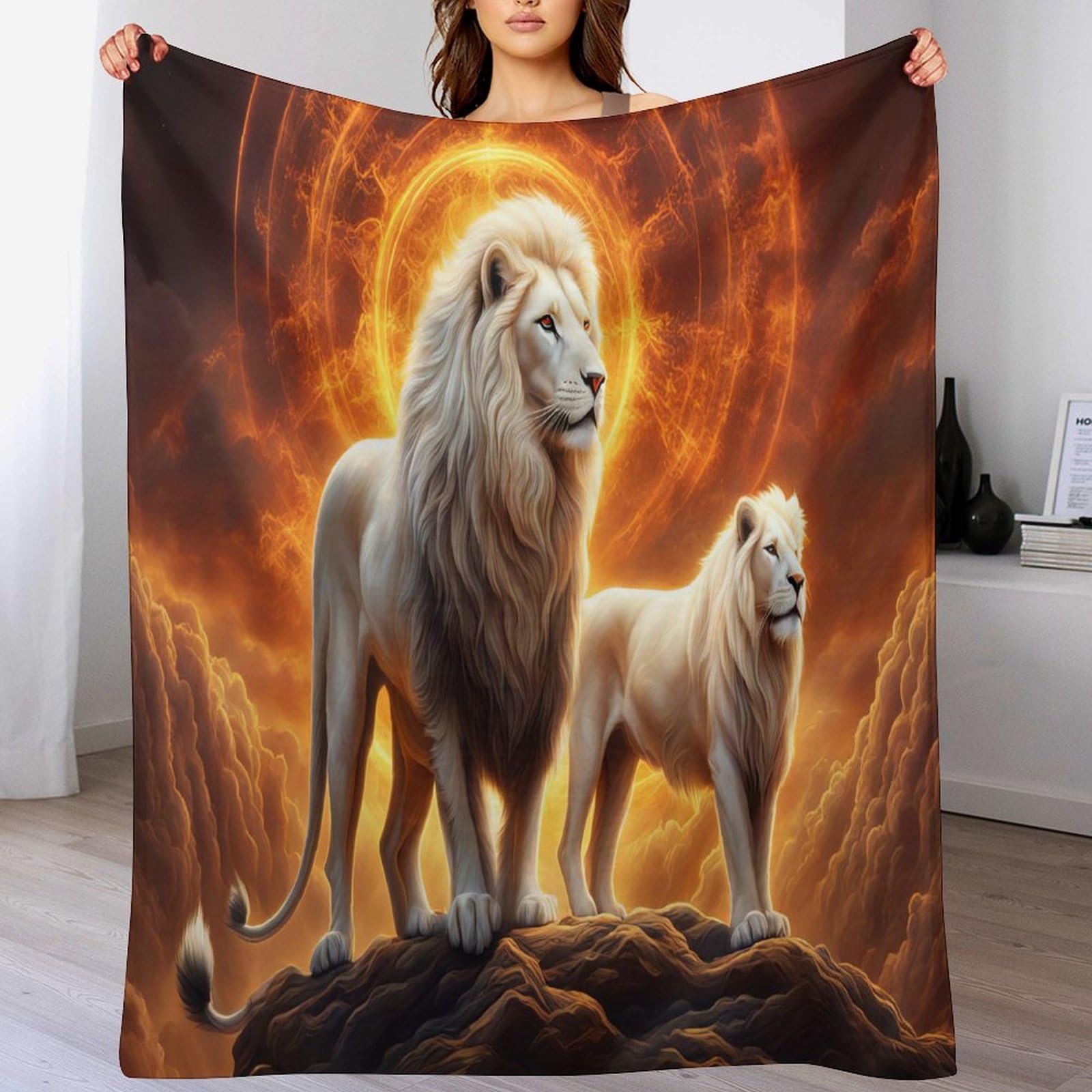 Couverture polaire lion pour des soirées cocooning confortables sur le canapé