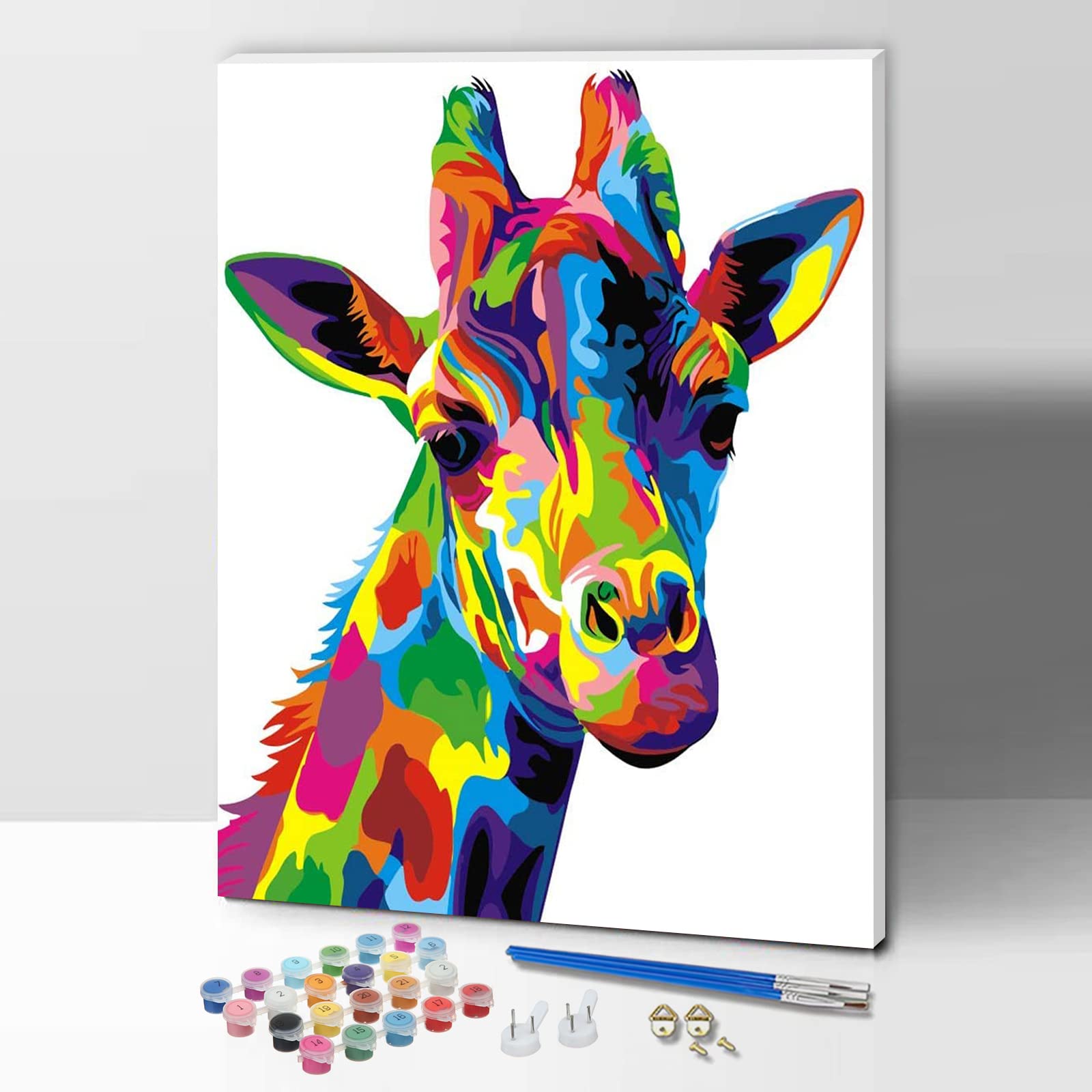 ifymei Malen Nach Zahlen für Kinder, Erwachsene und Anfänger, DIY Malen Nach Zahlen Tiere für Mädchen und Jungen, Bunte Giraffe 30 x 40 Zentimeter, Mit Rahmen - Kinder über 6 Jahre